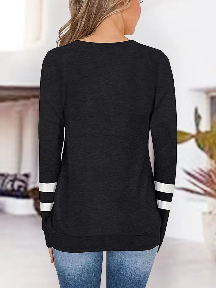 V-Neck Raglan Striped Sleeve T-Shirt (3 Colors)