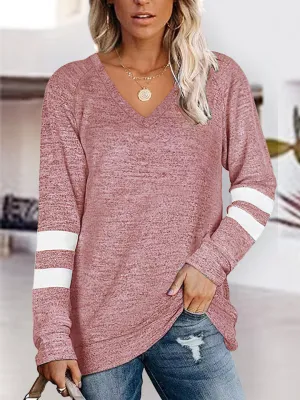 V-Neck Raglan Striped Sleeve T-Shirt (3 Colors)