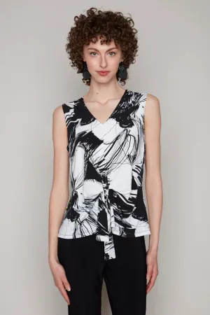 V Neck Sleeveless Top with Front Tie Detail