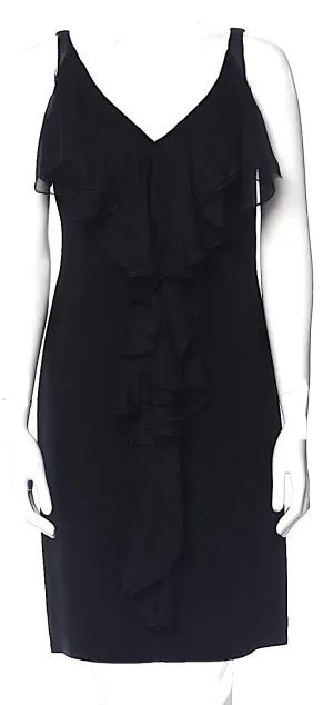 Valentino Garavani Italy.  Black Silk Front Ruffle Mini Dress