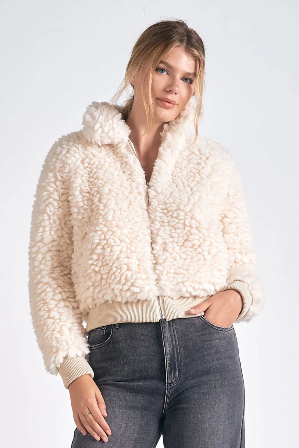 Vanilla Sherpa Bomber Jacket