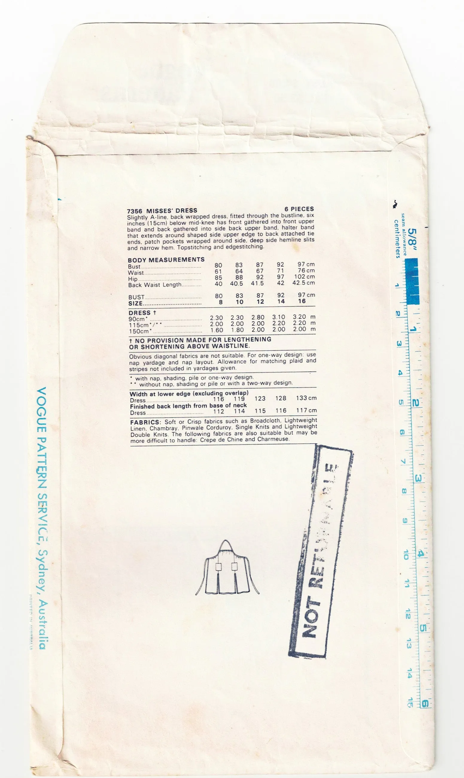 Very Easy Vogue 7356 Womens Halter Wrap Apron Style Sundress 1970s Vintage Sewing Pattern Size 14 Bust 36 Inches