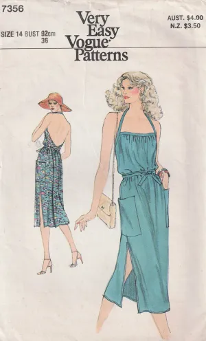 Very Easy Vogue 7356 Womens Halter Wrap Apron Style Sundress 1970s Vintage Sewing Pattern Size 14 Bust 36 Inches