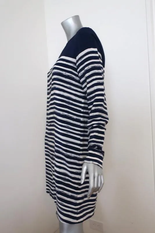 Vince Dress Navy/White Marker Stripe Silk Size Medium Long Sleeve Shift NEW