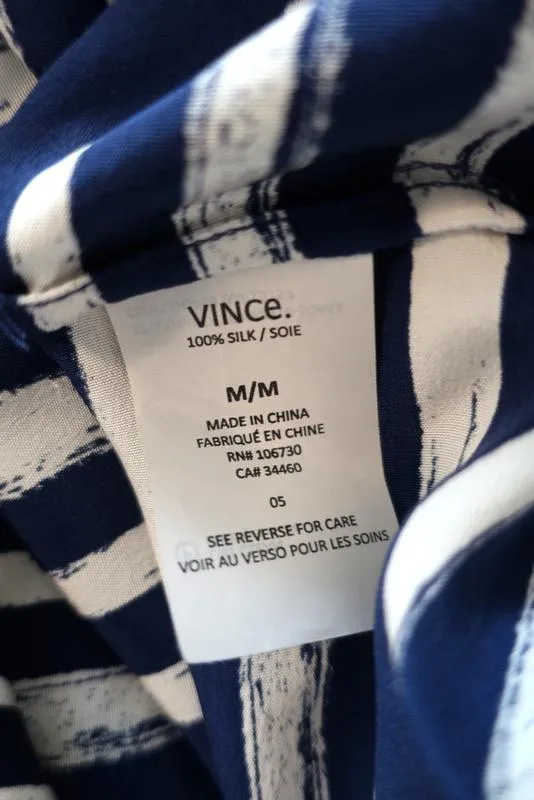 Vince Dress Navy/White Marker Stripe Silk Size Medium Long Sleeve Shift NEW