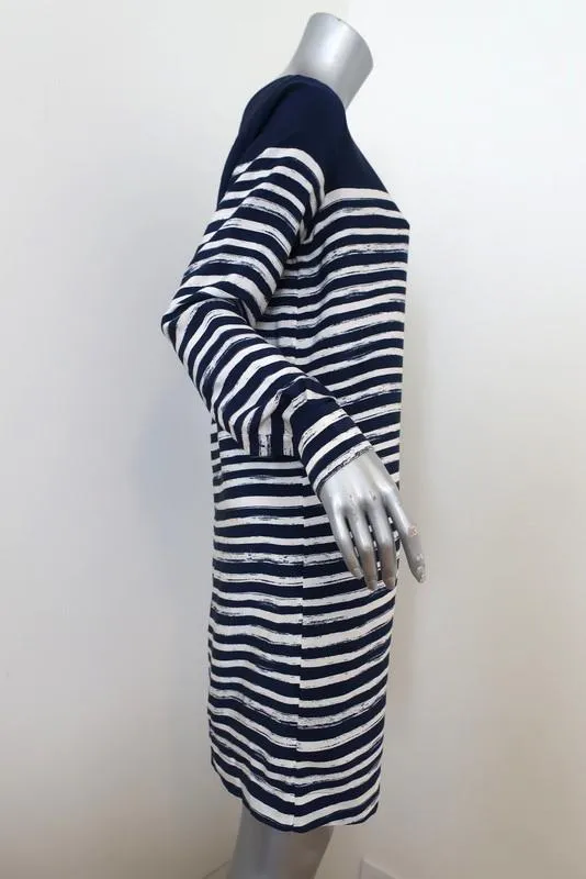 Vince Dress Navy/White Marker Stripe Silk Size Medium Long Sleeve Shift NEW