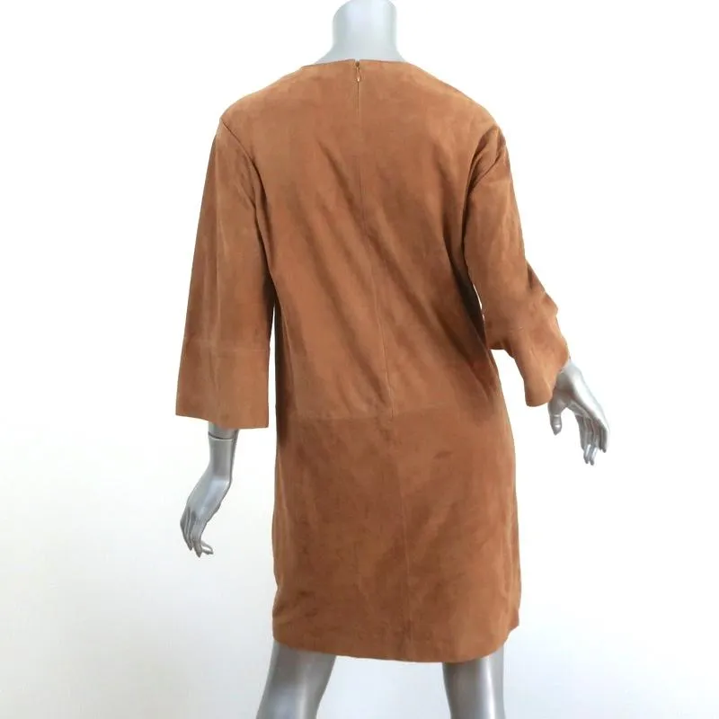 Vince Suede Shift Dress Camel Size Extra Small V-Neck 3/4 Sleeve Mini