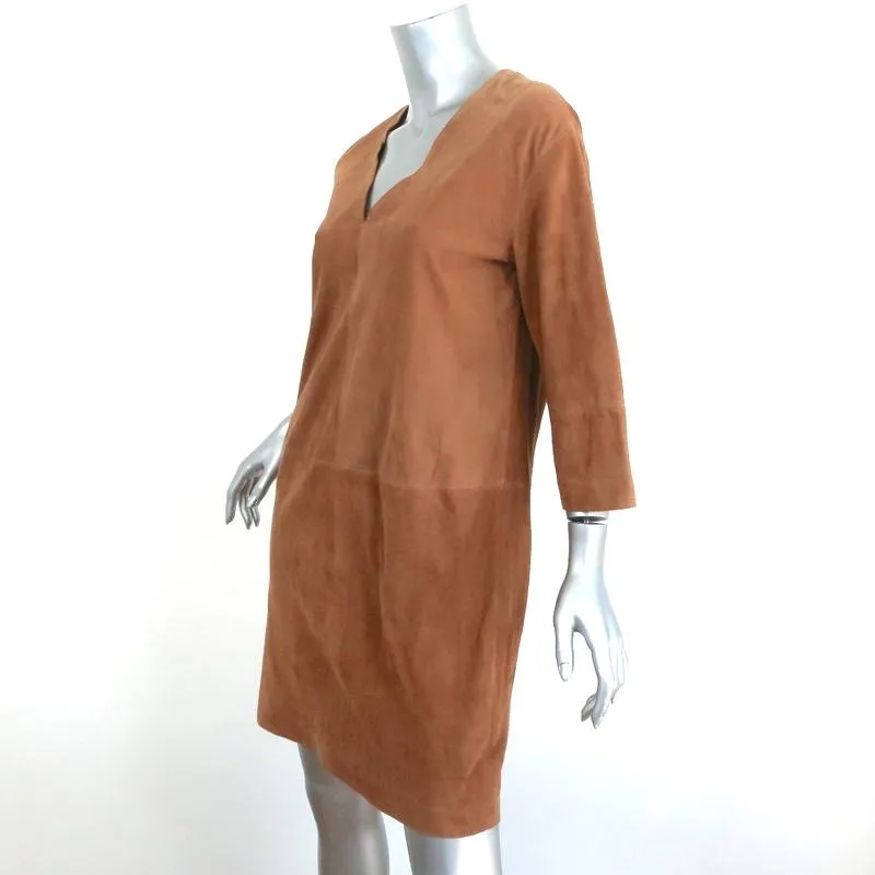 Vince Suede Shift Dress Camel Size Extra Small V-Neck 3/4 Sleeve Mini