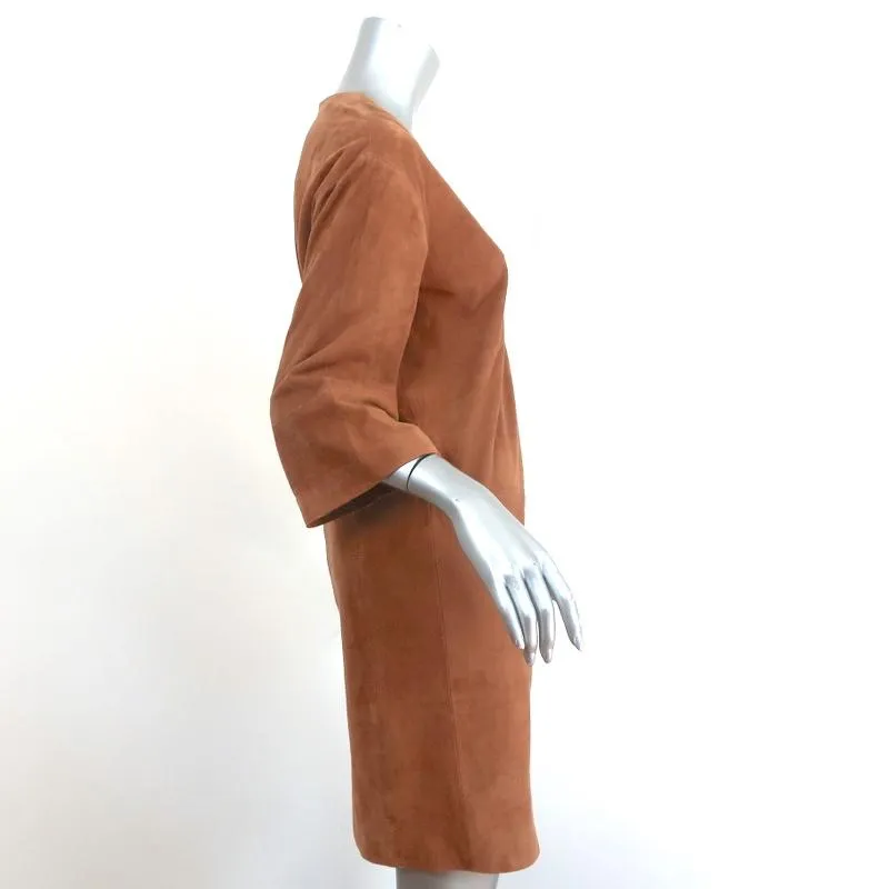 Vince Suede Shift Dress Camel Size Extra Small V-Neck 3/4 Sleeve Mini