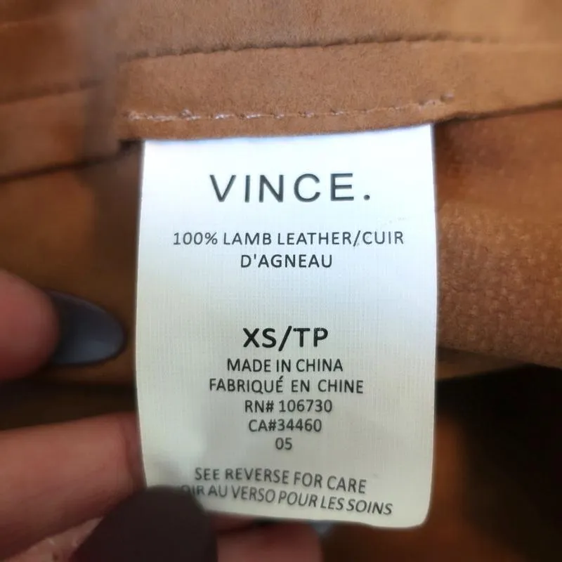 Vince Suede Shift Dress Camel Size Extra Small V-Neck 3/4 Sleeve Mini