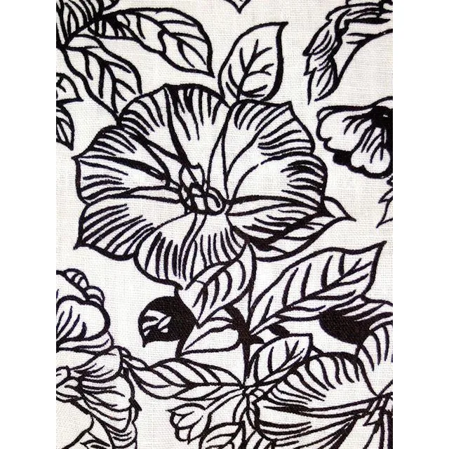 Vintage 1960s Dress Morning Glory Print Irish Linen Shift Black & White 36-34-38