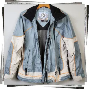 Vintage 1996 Lightweight Blue &amp; Cream Jacket w Gator &amp; Vent Zips (S) by Hardcore