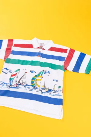 Vintage 90s Lindsey Blake Sport Nautical Striped Collared T-shirt
