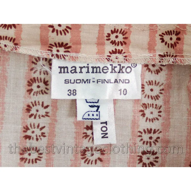 Vintage Marimekko Dress 1970s  Womens S 38/10 Shift Dress Pink & Cream Mini Print Stripe