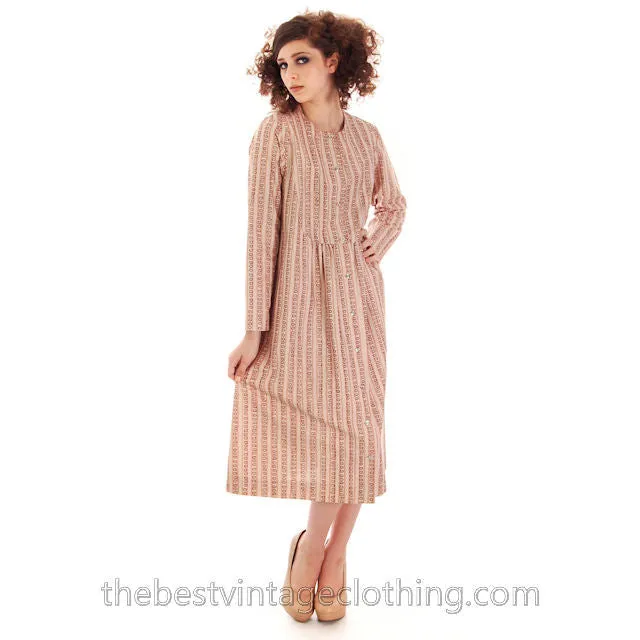 Vintage Marimekko Dress 1970s  Womens S 38/10 Shift Dress Pink & Cream Mini Print Stripe