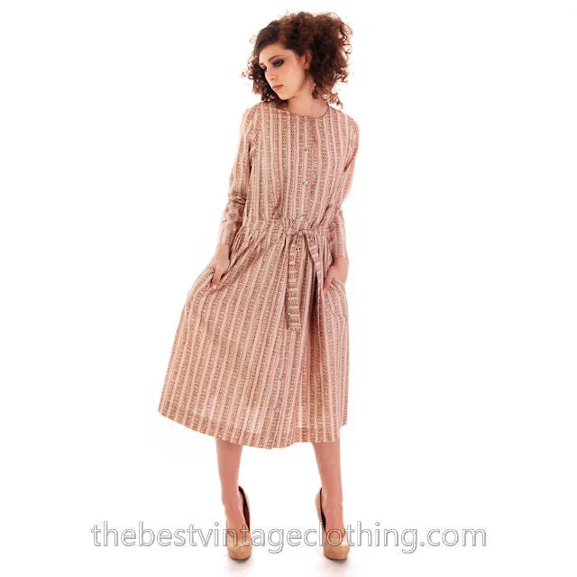 Vintage Marimekko Dress 1970s  Womens S 38/10 Shift Dress Pink & Cream Mini Print Stripe