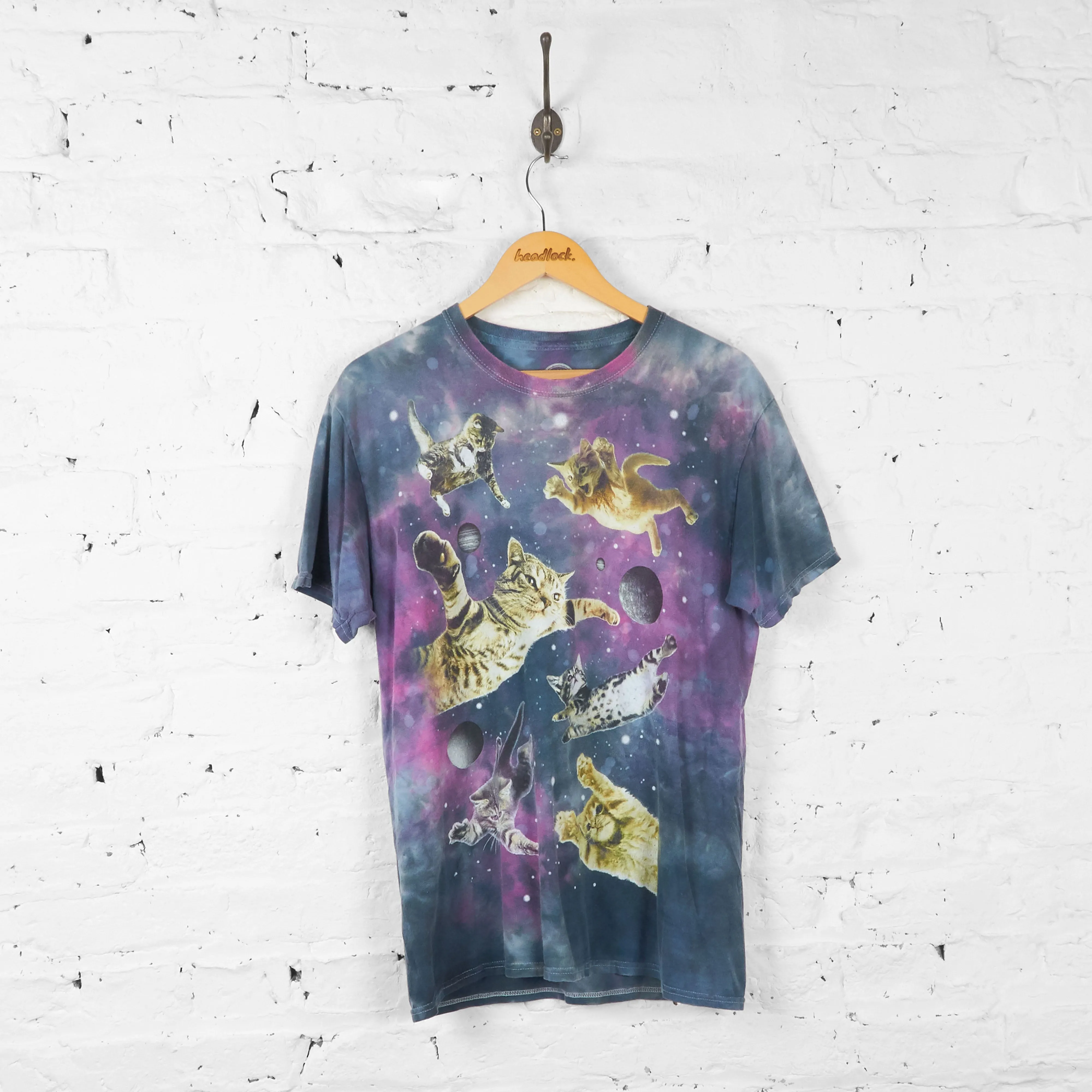 Vintage Tie Dye Kitten Space T-shirt - Purple/Blue - M