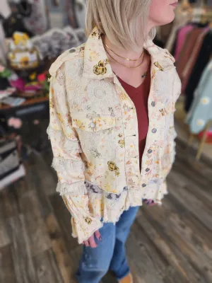 Vintage Washed Floral Jacket Lace Details by POL