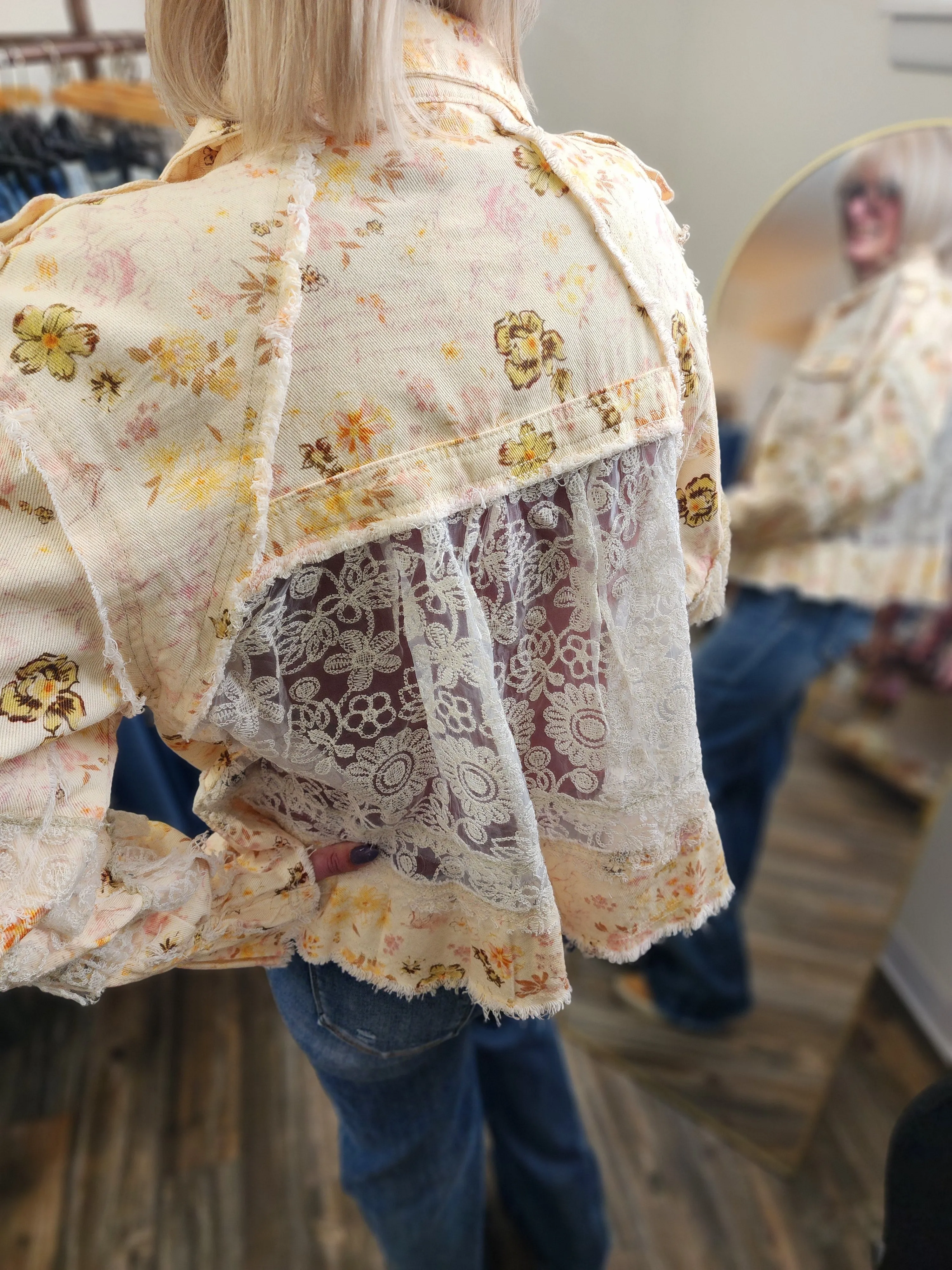 Vintage Washed Floral Jacket Lace Details by POL