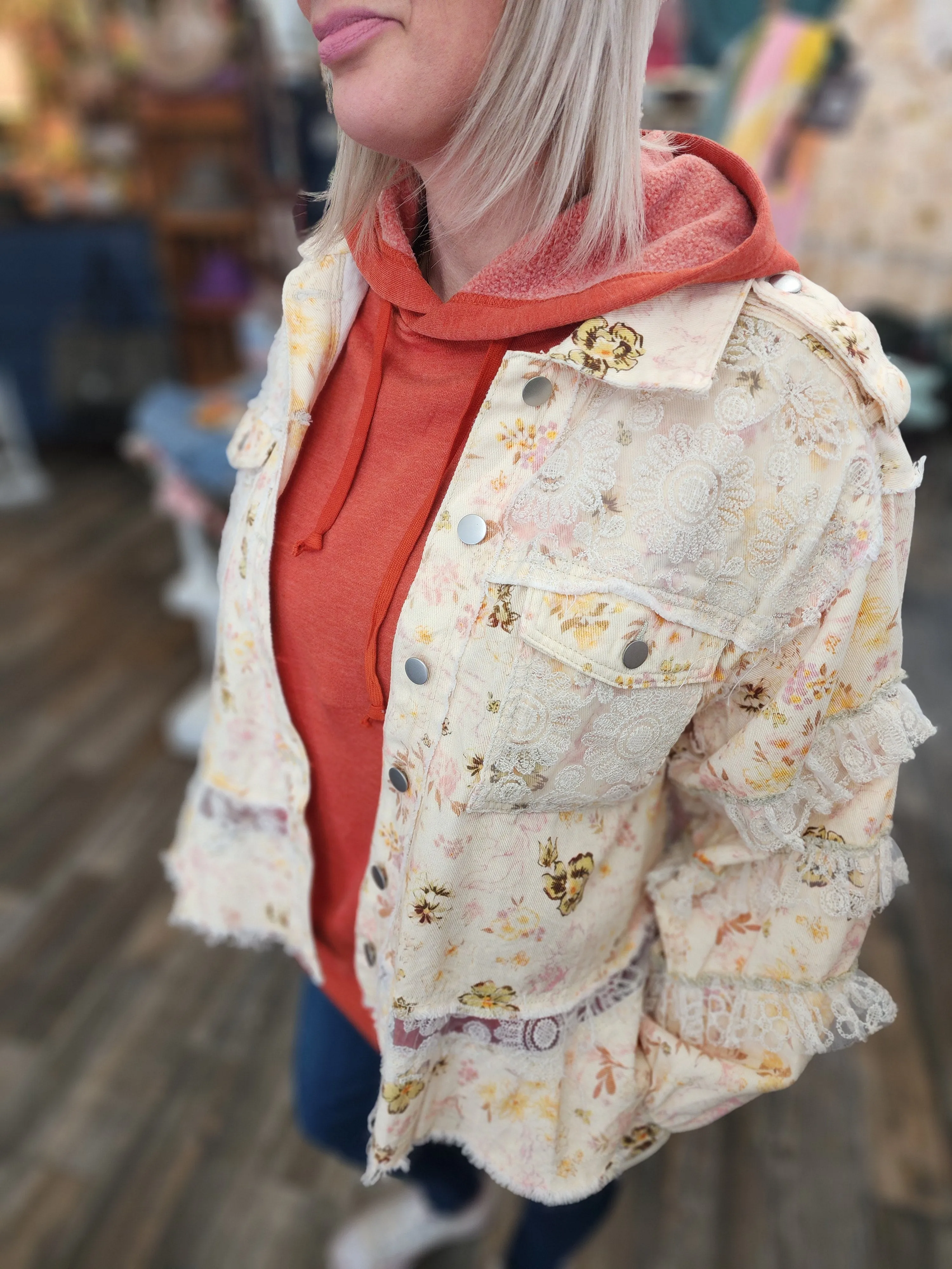 Vintage Washed Floral Jacket Lace Details by POL