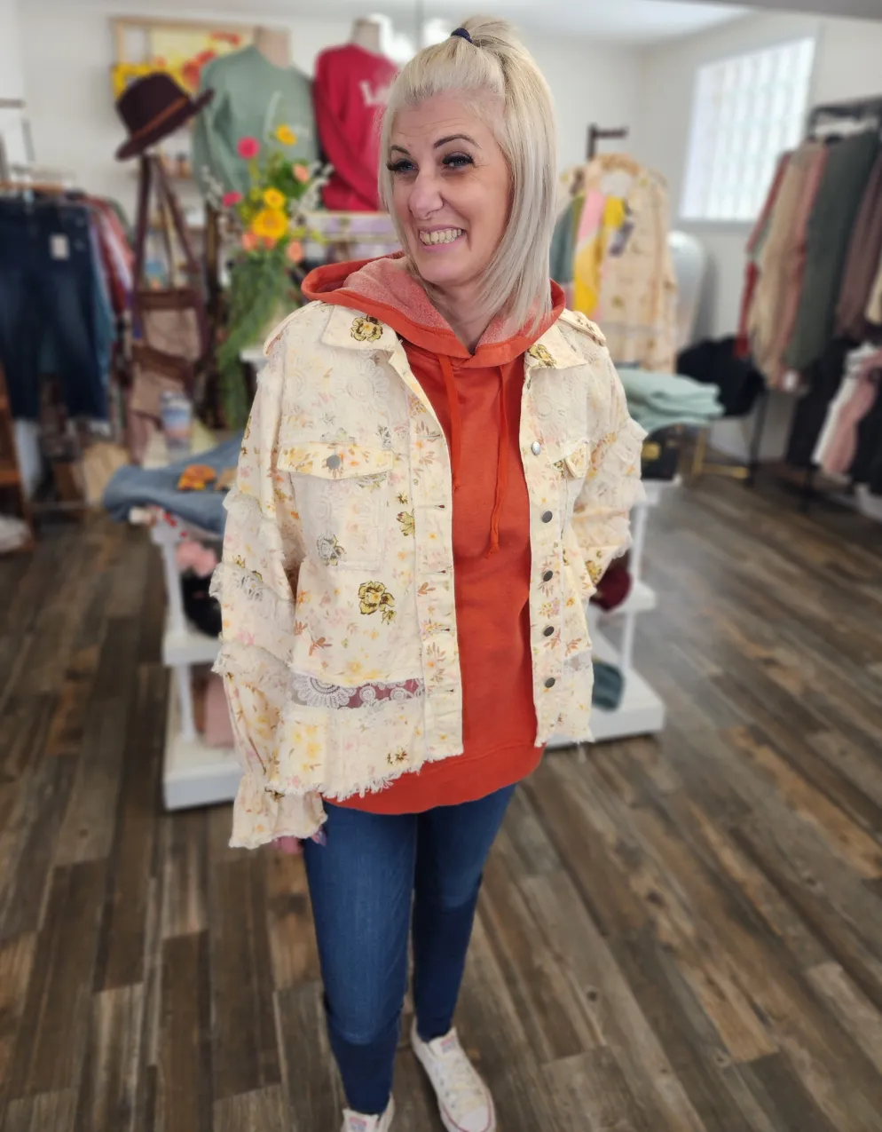 Vintage Washed Floral Jacket Lace Details by POL