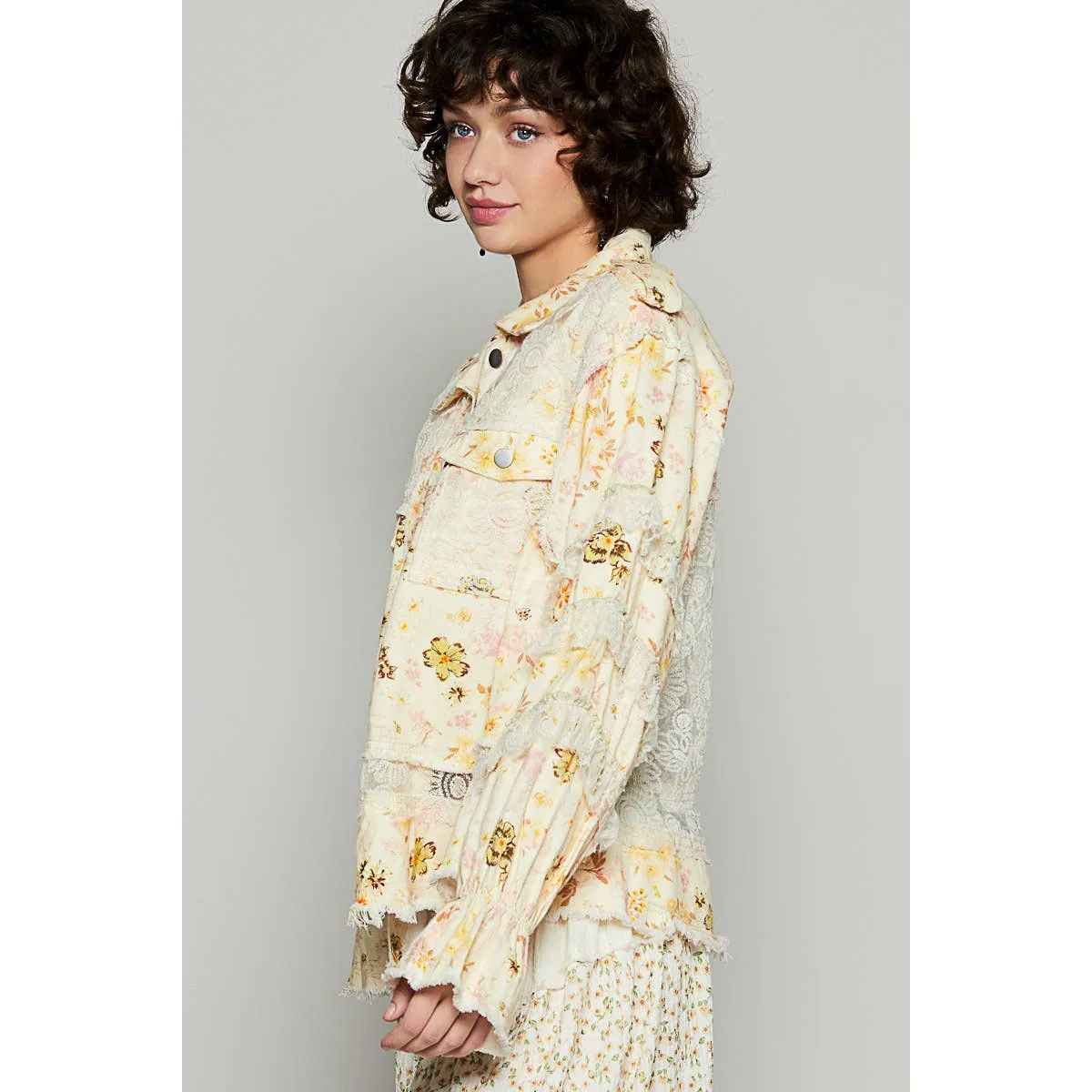 Vintage Washed Floral Jacket Lace Details by POL