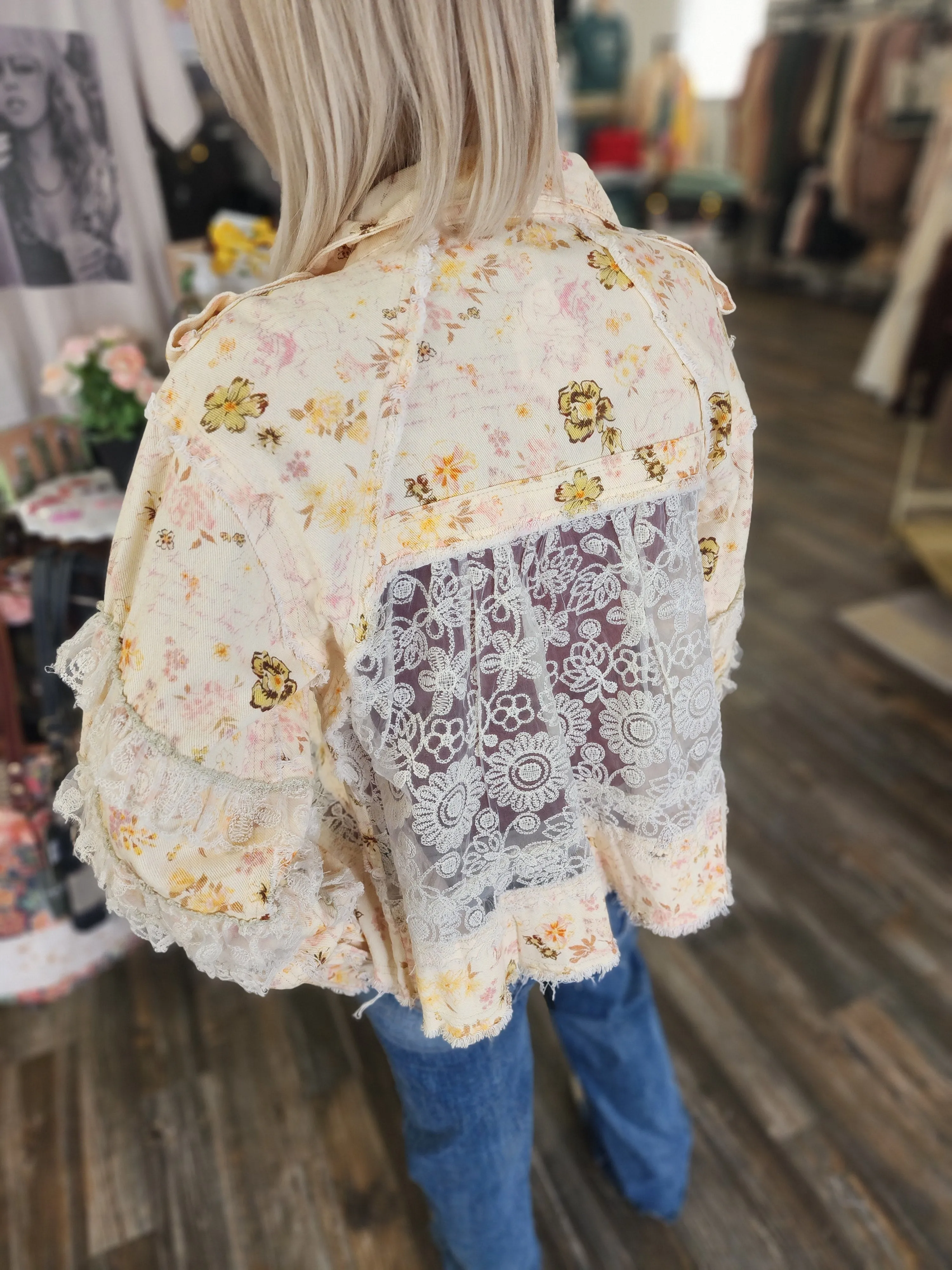 Vintage Washed Floral Jacket Lace Details by POL