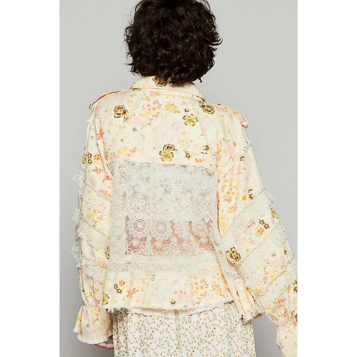 Vintage Washed Floral Jacket Lace Details by POL