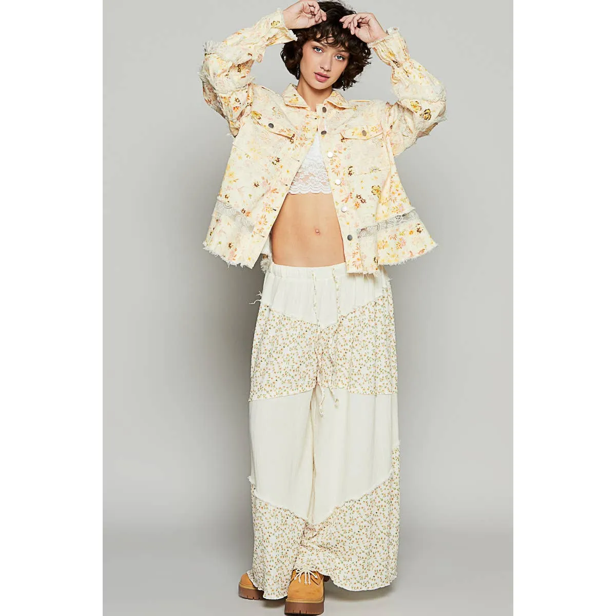 Vintage Washed Floral Jacket Lace Details by POL