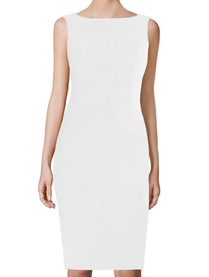 White Basic Sheath Dress with boat neckline - Aspen