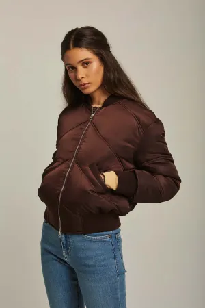 Women Jacket Long Loose Bomber Brown