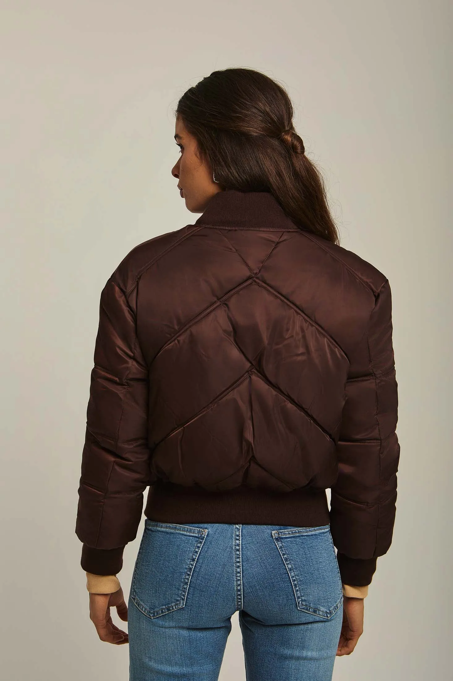 Women Jacket Long Loose Bomber Brown