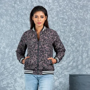 Womens Bomber Jacket- Olive/Black Aop