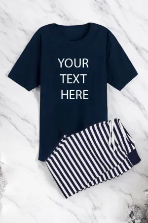 Your Text Pyjamas Navy Striped