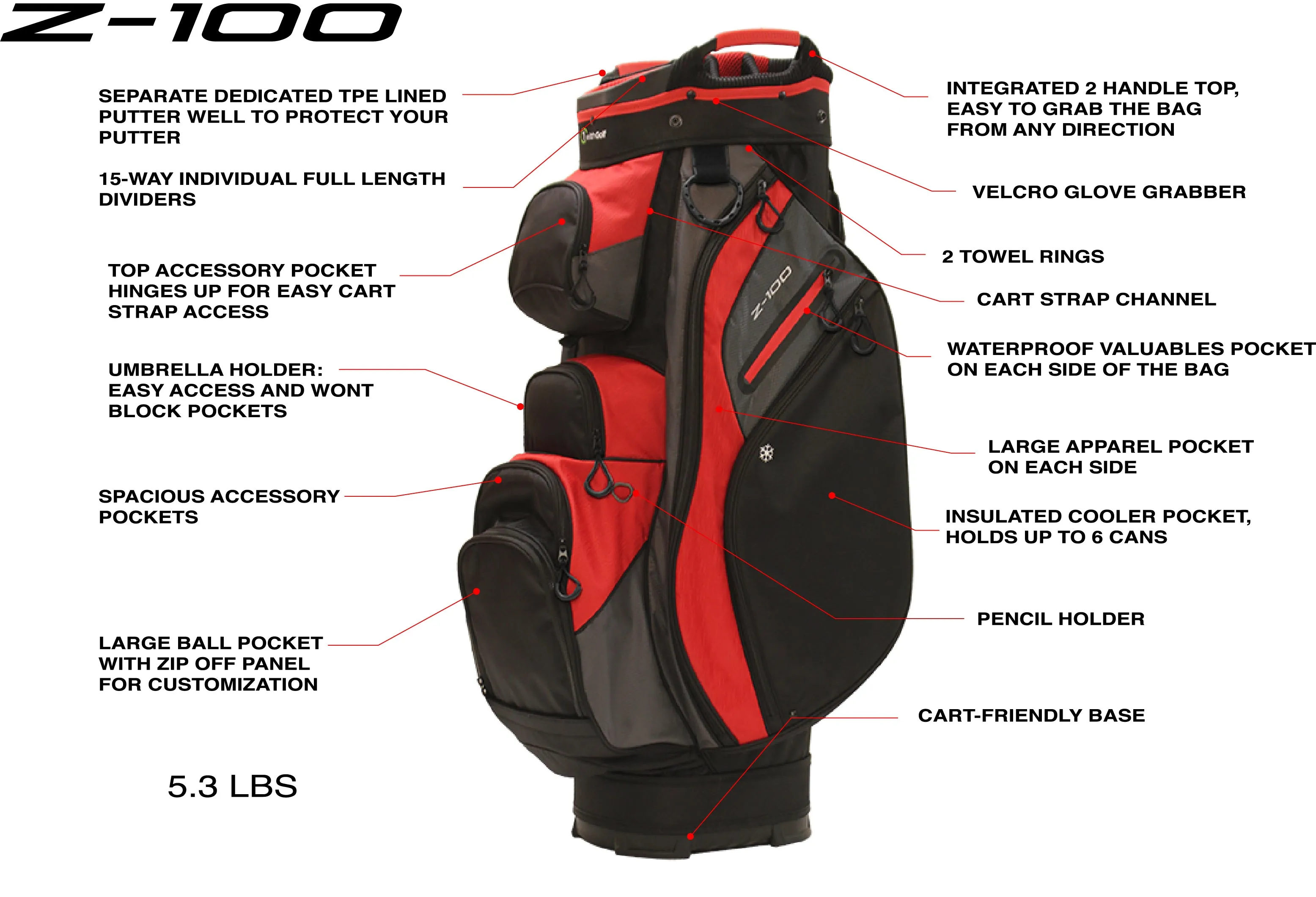 Z-100 15-way Cart Bag Black/Charcoal/Royal