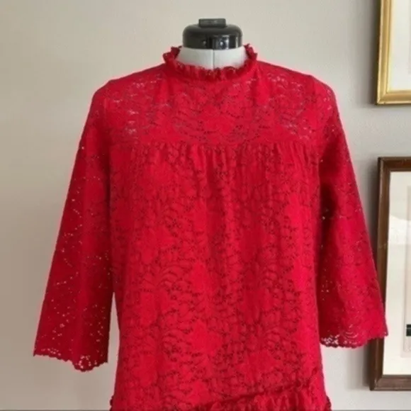 Zara Basic Red Lace Ruffled Dress​​​