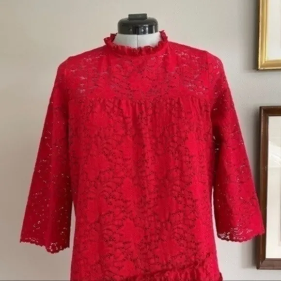Zara Basic Red Lace Ruffled Dress​​​