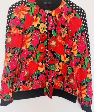 ZARA TRF Collection Floral Polka Dot Bomber Jacket Sz S Red Long Sleeve Y2K 90s