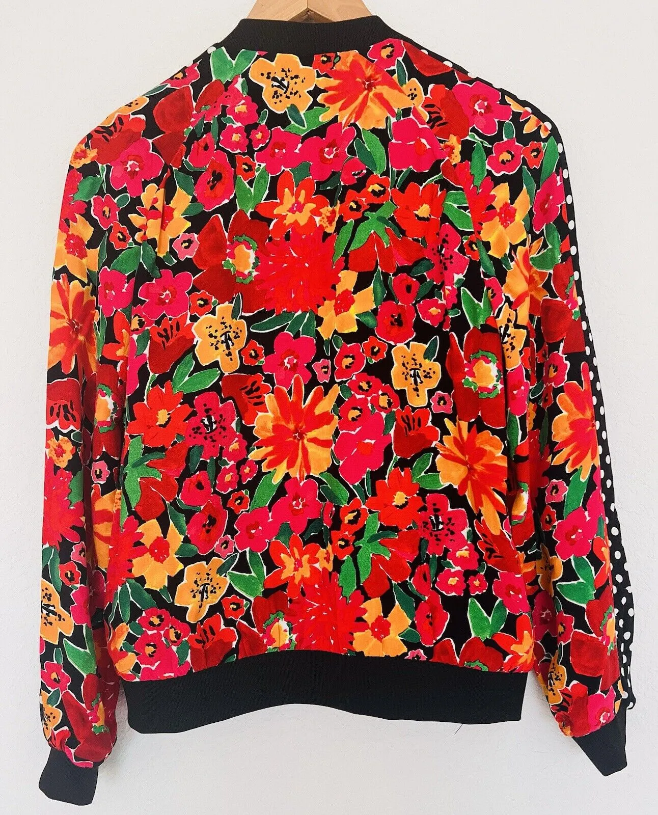 ZARA TRF Collection Floral Polka Dot Bomber Jacket Sz S Red Long Sleeve Y2K 90s