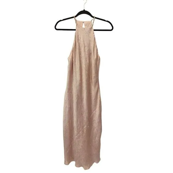 Zara Womens Midi Dress Wrinkled Look Beaded Beige Pink S Small 1165/152 NWT