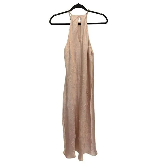 Zara Womens Midi Dress Wrinkled Look Beaded Beige Pink S Small 1165/152 NWT