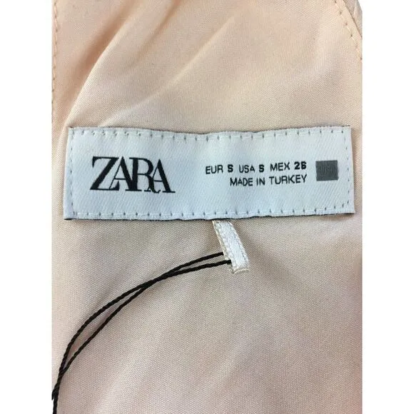Zara Womens Midi Dress Wrinkled Look Beaded Beige Pink S Small 1165/152 NWT
