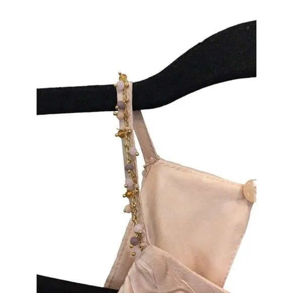 Zara Womens Midi Dress Wrinkled Look Beaded Beige Pink S Small 1165/152 NWT